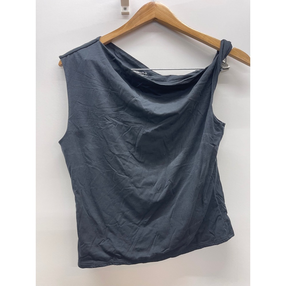 Abercrombie & Fitch Modal Blend One Shoulder Draped Cowl Neck Top Black Medium